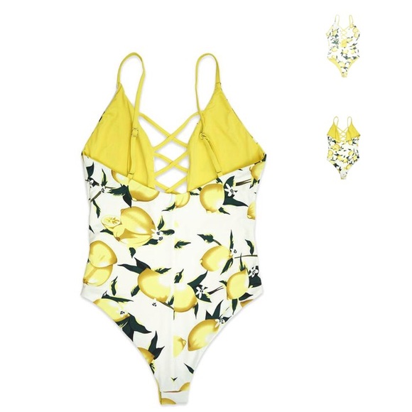 Lemon Caged Front Moderate Coverage One Piece - Picture 3 of 4